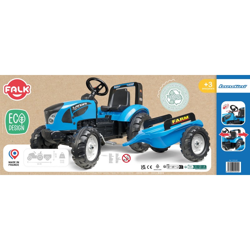 FALK Traktor Landini Niebieski na Pedały z Przyczepką od 3 Lat