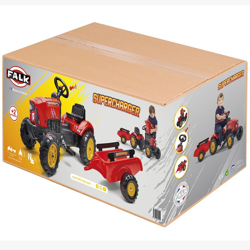 FALK Traktor na Pedały Supercharger z Przyczepą i Otwieraną Maską Czerwony 2-5 lat