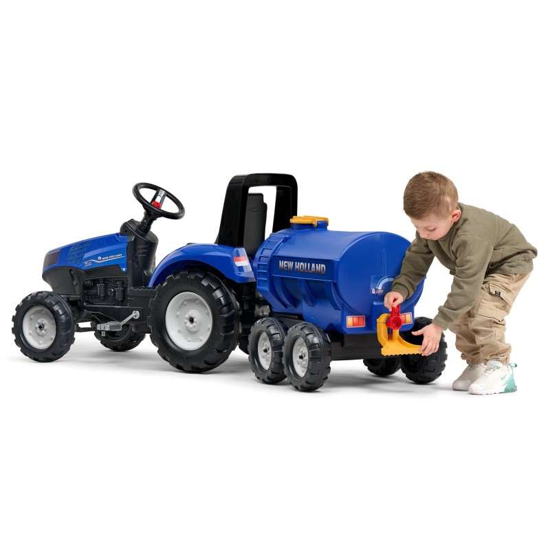 Falk Detská vlečka cisterna New Holland – Modrá s funkčným kohútikom na vodu
