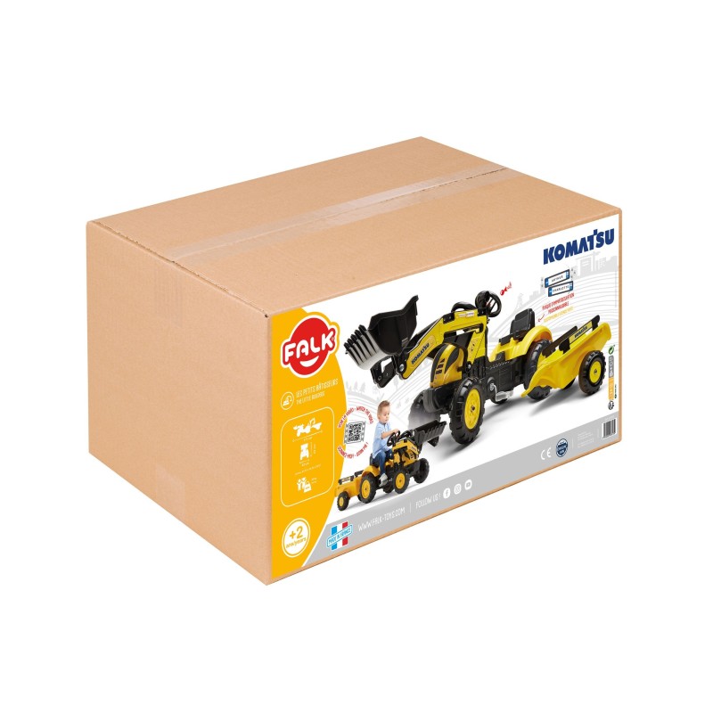 Falk Detský šliapací traktor Komatsu s lyžicou a vlečkou