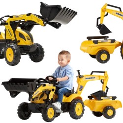 Falk Šliapací traktor Komatsu s bagrom a vlečkou – Žltý