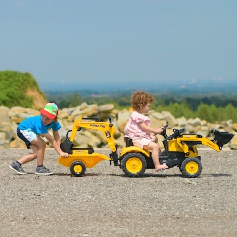 Falk Šliapací traktor Komatsu s bagrom a vlečkou – Žltý