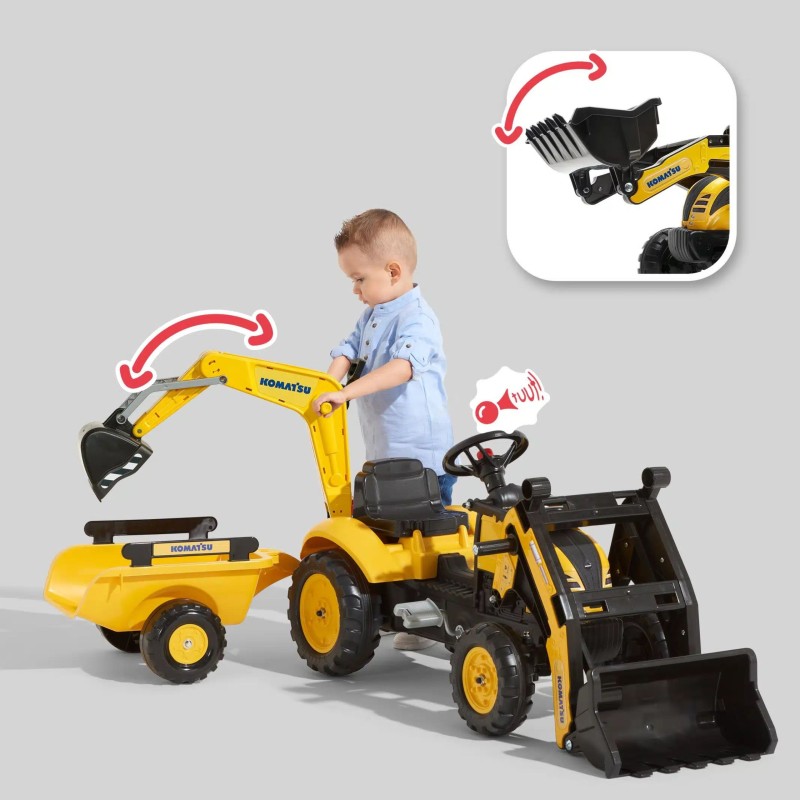 Falk Šliapací traktor Komatsu s bagrom a vlečkou – Žltý