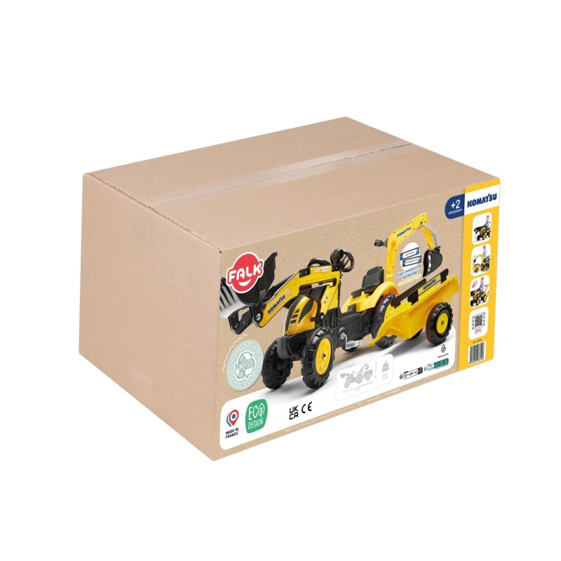 Falk Šliapací traktor Komatsu s bagrom a vlečkou – Žltý