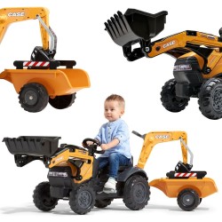 Falk Detský šliapací traktor Case – S bagrom a vlečkou pre najmenších