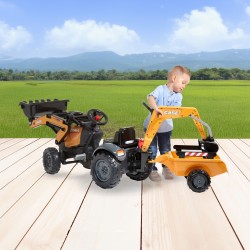 Falk Detský šliapací traktor Case – S bagrom a vlečkou pre najmenších