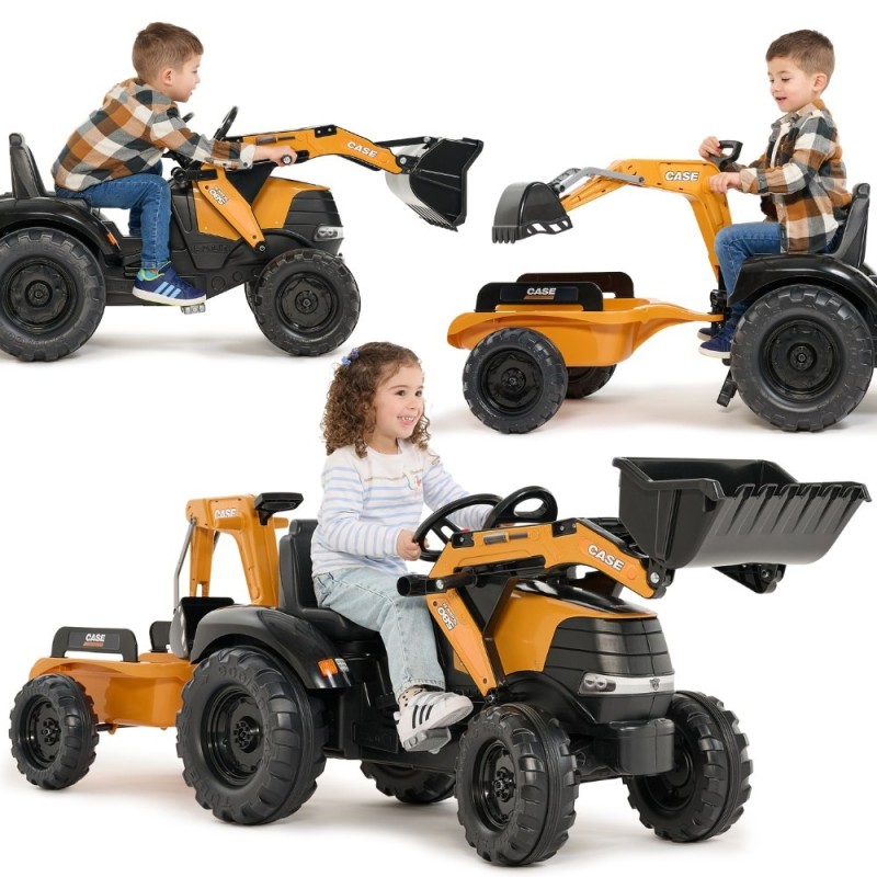 Falk Detský šliapací traktor Case CE s bagrom a vlečkou