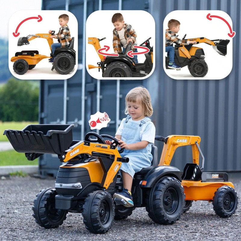 Falk Detský šliapací traktor Case CE s bagrom a vlečkou