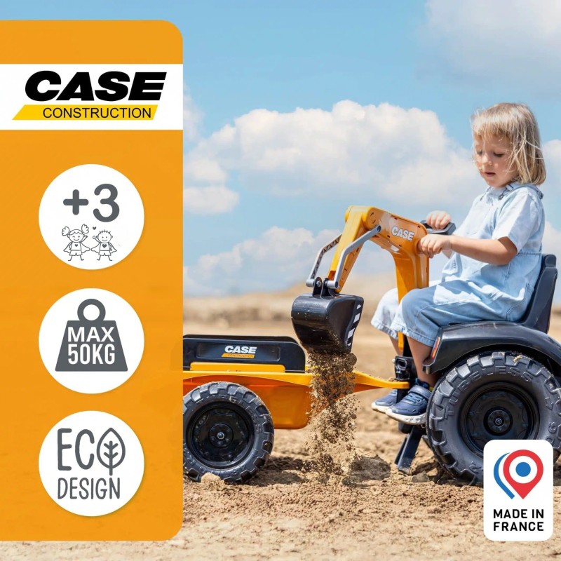 Falk Detský šliapací traktor Case CE s bagrom a vlečkou