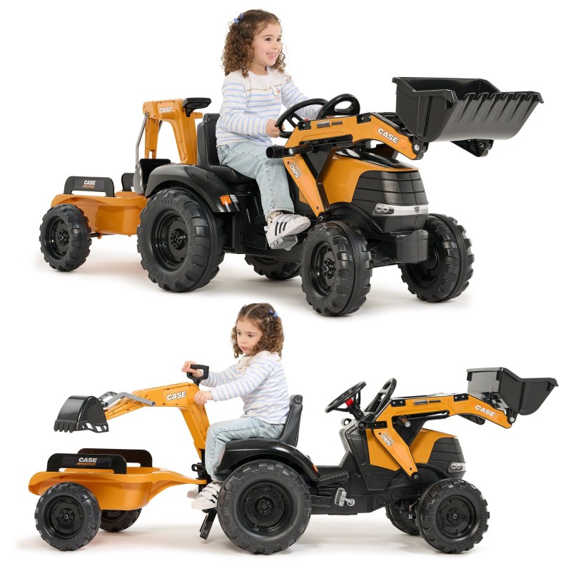 Falk Detský šliapací traktor Case CE s bagrom a vlečkou