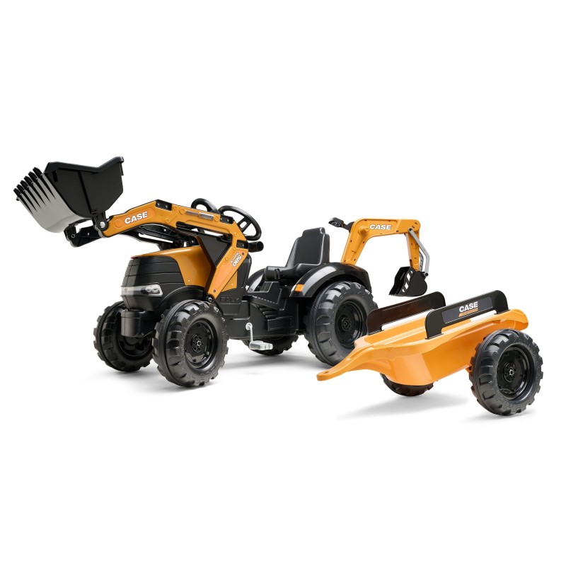 Falk Detský šliapací traktor Case CE s bagrom a vlečkou
