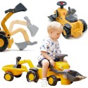 Falk Detské odrážadlo traktor Komatsu – S bagrom a vlečkou pre najmenších
