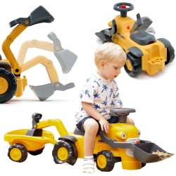 Falk Detské odrážadlo traktor Komatsu – S bagrom a vlečkou pre najmenších
