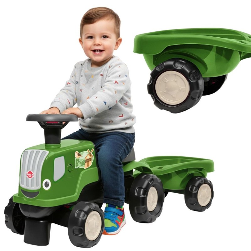 Falk Detské odrážadlo traktor Birdy Farm s vlečkou – Prvý stroj pre malých farmárov (zelený)