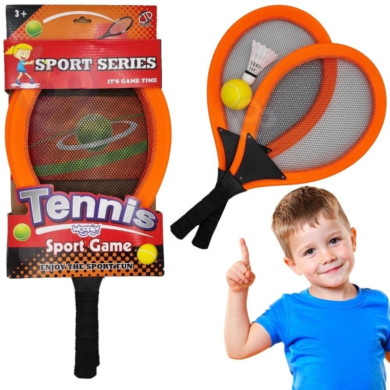 WOOPIE Duże Rakietki do Tenisa Badminton dla Dzieci Zestaw + Piłka Lotka