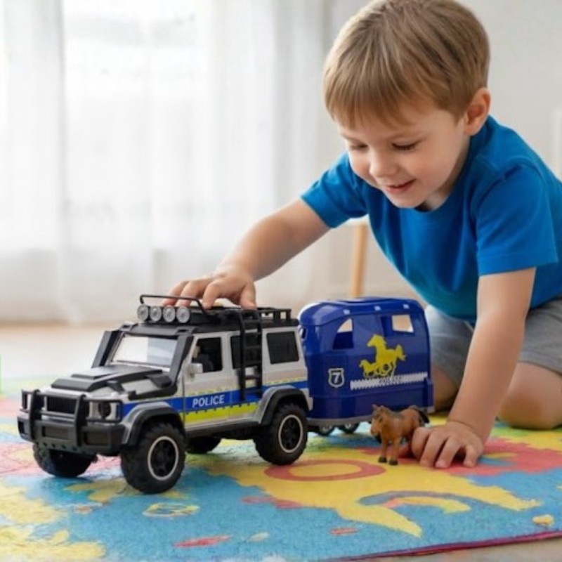 WOOPIE Zestaw Samochód Terenowy Policyjny z Przyczepą dla Konia