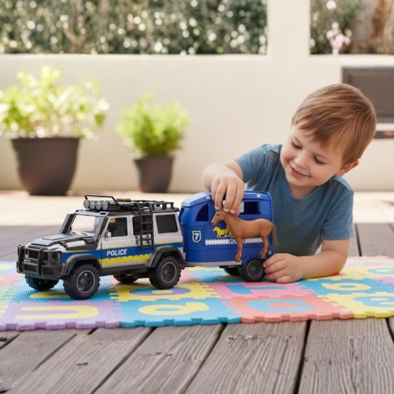 WOOPIE Zestaw Samochód Terenowy Policyjny z Przyczepą dla Konia