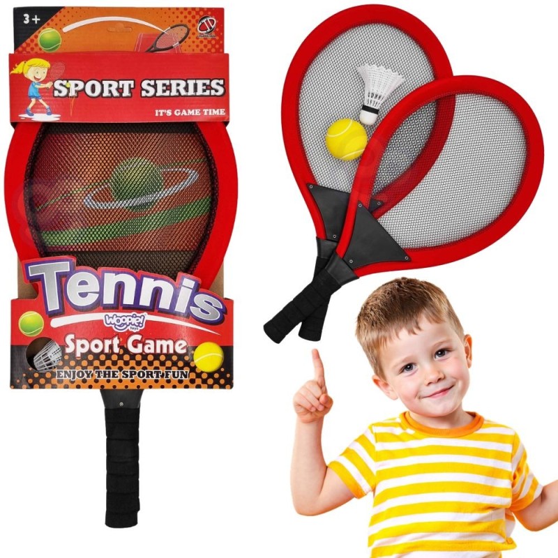 WOOPIE Duże Rakietki do Tenisa Badminton dla Dzieci Zestaw + Piłka Lotka