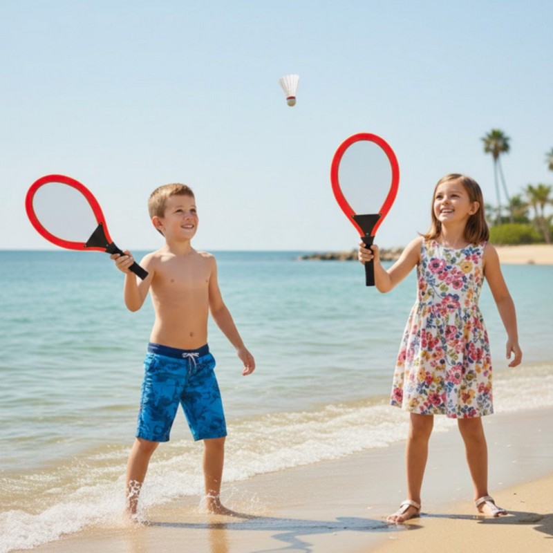 WOOPIE Duże Rakietki do Tenisa Badminton dla Dzieci Zestaw + Piłka Lotka