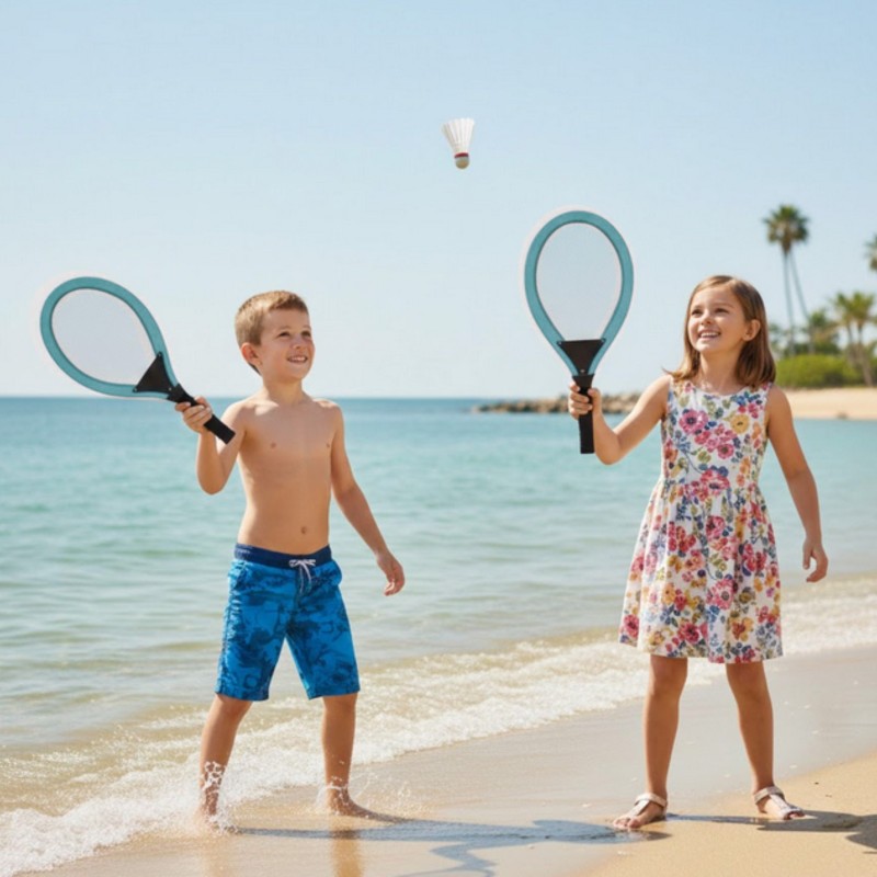 WOOPIE Duże Rakietki do Tenisa Badminton dla Dzieci Zestaw + Piłka Lotka