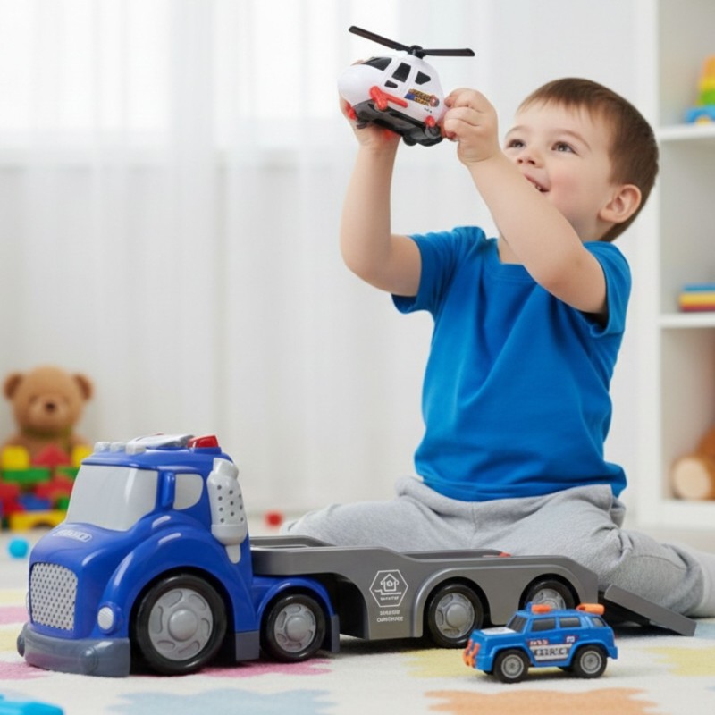 WOOPIE Niebieska Laweta Policyjna City Truck Efekty Dźwiękowe i Świetlne