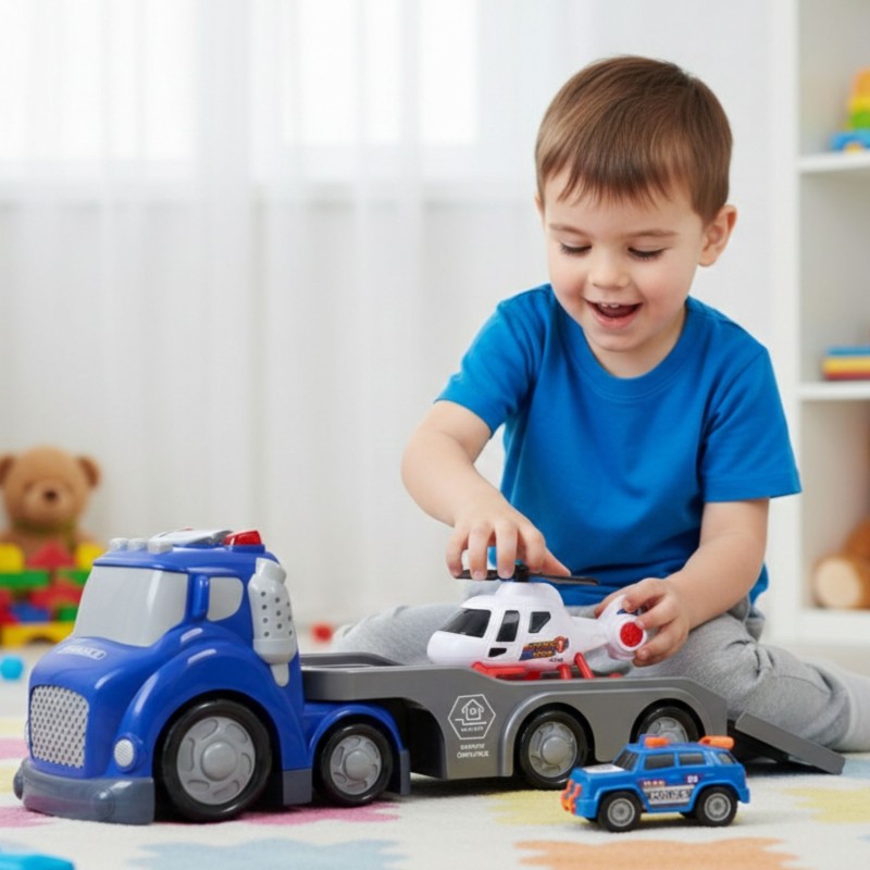 WOOPIE Niebieska Laweta Policyjna City Truck Efekty Dźwiękowe i Świetlne