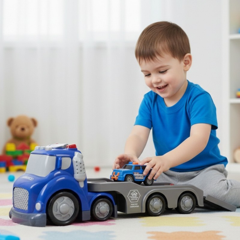 WOOPIE Niebieska Laweta Policyjna City Truck Efekty Dźwiękowe i Świetlne