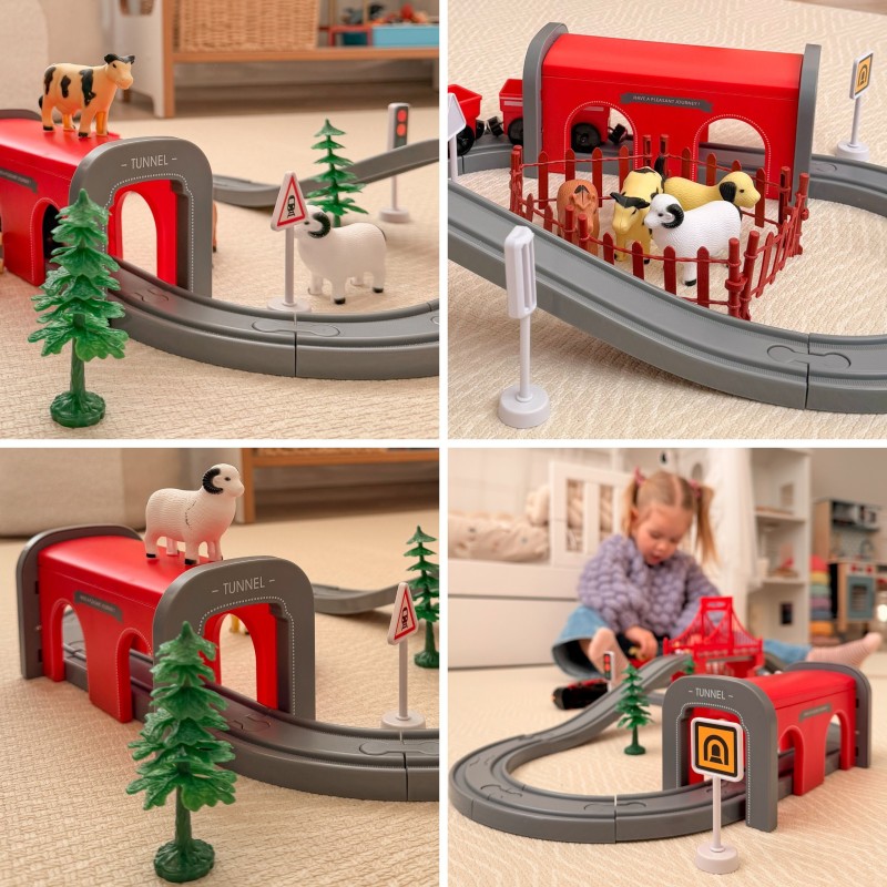 WOOPIE Zestaw Elektryczna Kolejka Lokomotywa Tor Farma Zwierzęta 70 el.