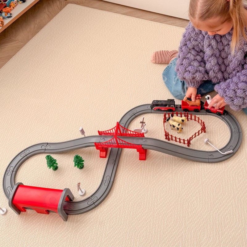 WOOPIE Zestaw Elektryczna Kolejka Lokomotywa Tor Farma Zwierzęta 70 el.