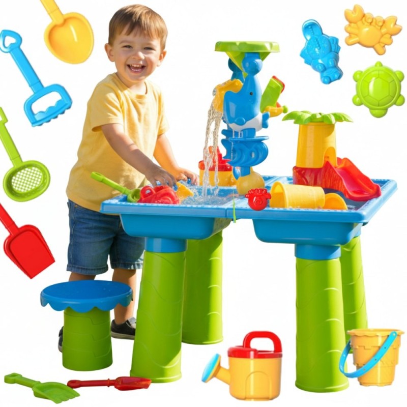 WOOPIE Stolik Wodny 2w1 Piaskownica z Krzesełkiem XL Aquapark 4-Baseny 13 akc.