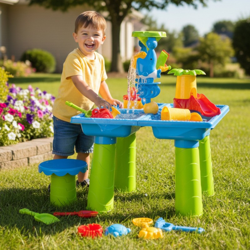 WOOPIE Stolik Wodny 2w1 Piaskownica z Krzesełkiem XL Aquapark 4-Baseny 13 akc.