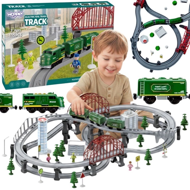 WOOPIE Nowoczesna Kolejka Elektryczna Tor XXL Lokomotywa Cargo Zestaw 128 el.