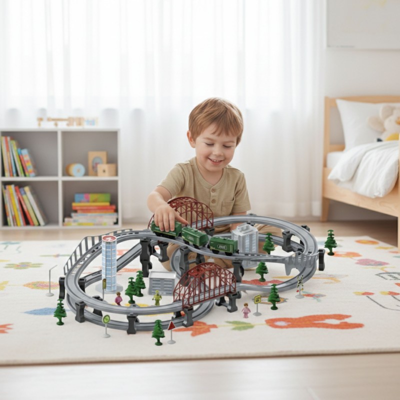 WOOPIE Nowoczesna Kolejka Elektryczna Tor XXL Lokomotywa Cargo Zestaw 128 el.