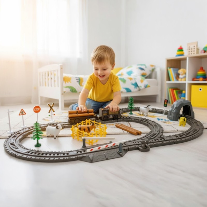 WOOPIE Kolejka Elektryczna Lokomotywa Retro Farma Tor XL 66 el.