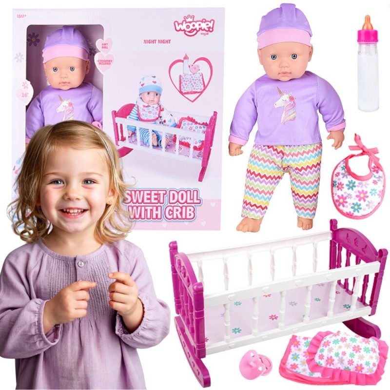 WOOPIE ROYAL Zestaw XL Opiekunka Lalka Jednorożec z Kołyską i Zestawem do Karmienia