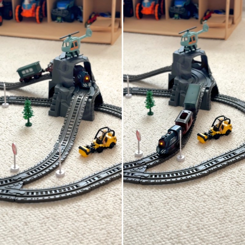 WOOPIE Elektryczna Kolejka Tor Retro Ciuchcia Lokomotywa + 2 Wagony – Zestaw 76 el.