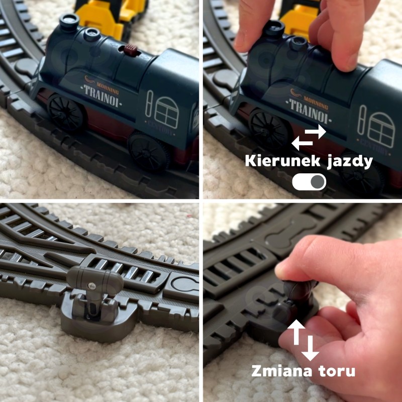 WOOPIE Elektryczna Kolejka Tor Retro Ciuchcia Lokomotywa + 2 Wagony – Zestaw 76 el.