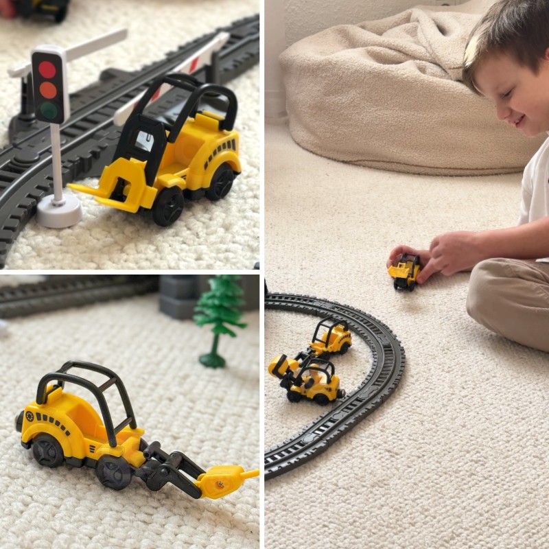 WOOPIE Elektryczna Kolejka Tor Retro Ciuchcia Lokomotywa + 2 Wagony – Zestaw 76 el.