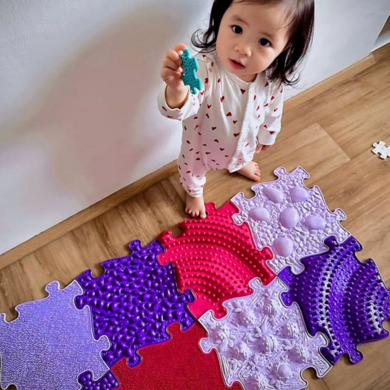 WOOPIE Mata Sensoryczna Ortopedyczna Puzzle 11 el. - Kolor Różowy/Fioletowy