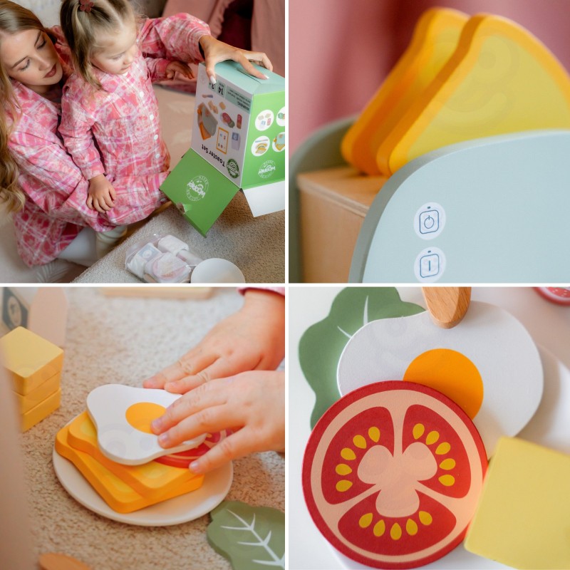 WOOPIE GREEN Drewniany Toster Zestaw Śniadaniowy z Akcesoriami 14 el. FSC