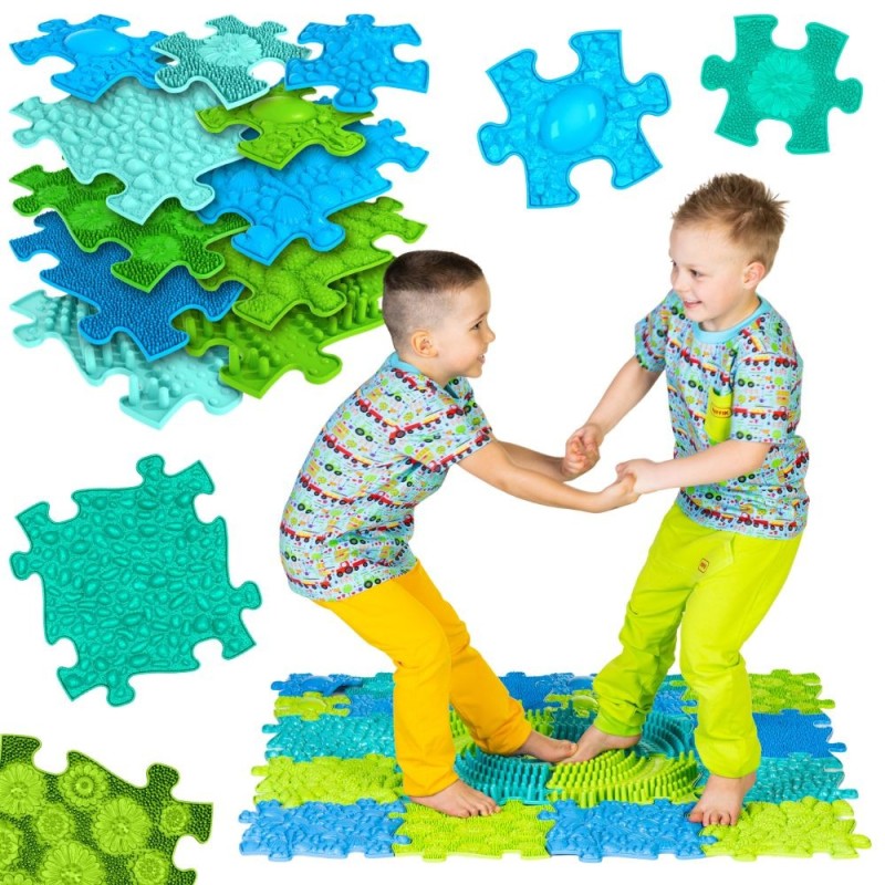 WOOPIE Mata Sensoryczna Ortopedyczna Puzzle 11 el. - Kolor Niebieski/Zielony