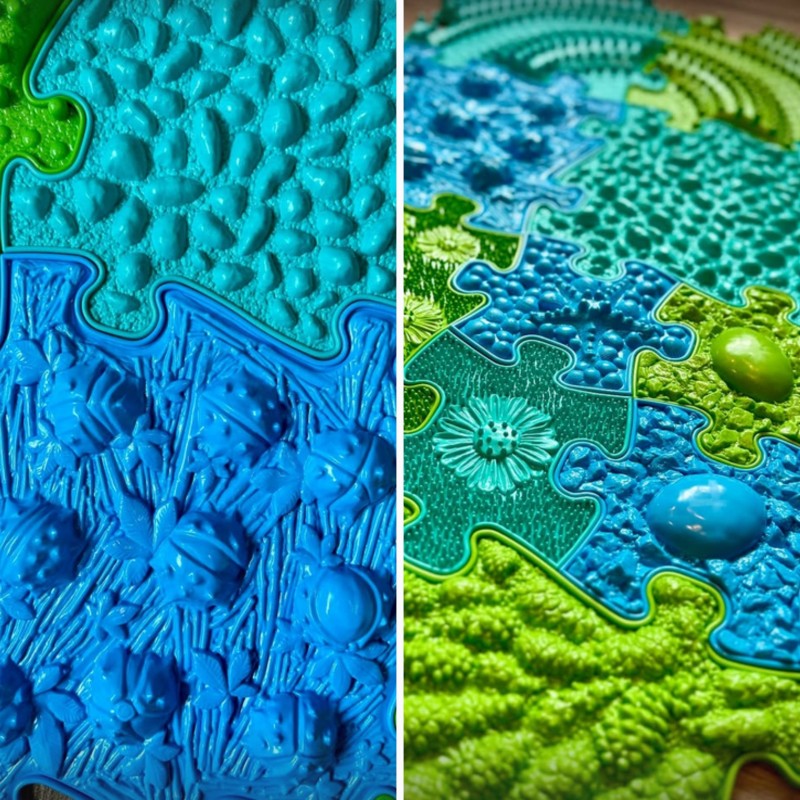 WOOPIE Mata Sensoryczna Ortopedyczna Puzzle 11 el. - Kolor Niebieski/Zielony