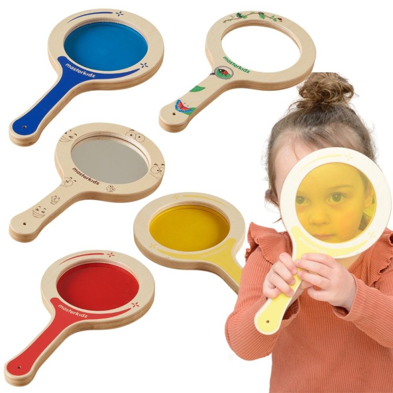 Masterkidz Sada 5 drevených paletiek s farebnými šošovkami – Objavovanie farieb a svetla