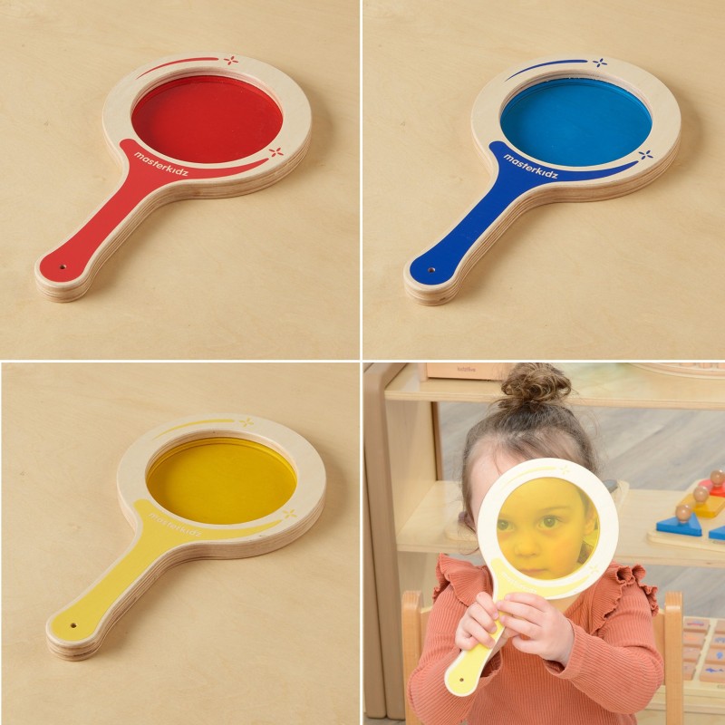 Masterkidz Sada 5 drevených paletiek s farebnými šošovkami – Objavovanie farieb a svetla