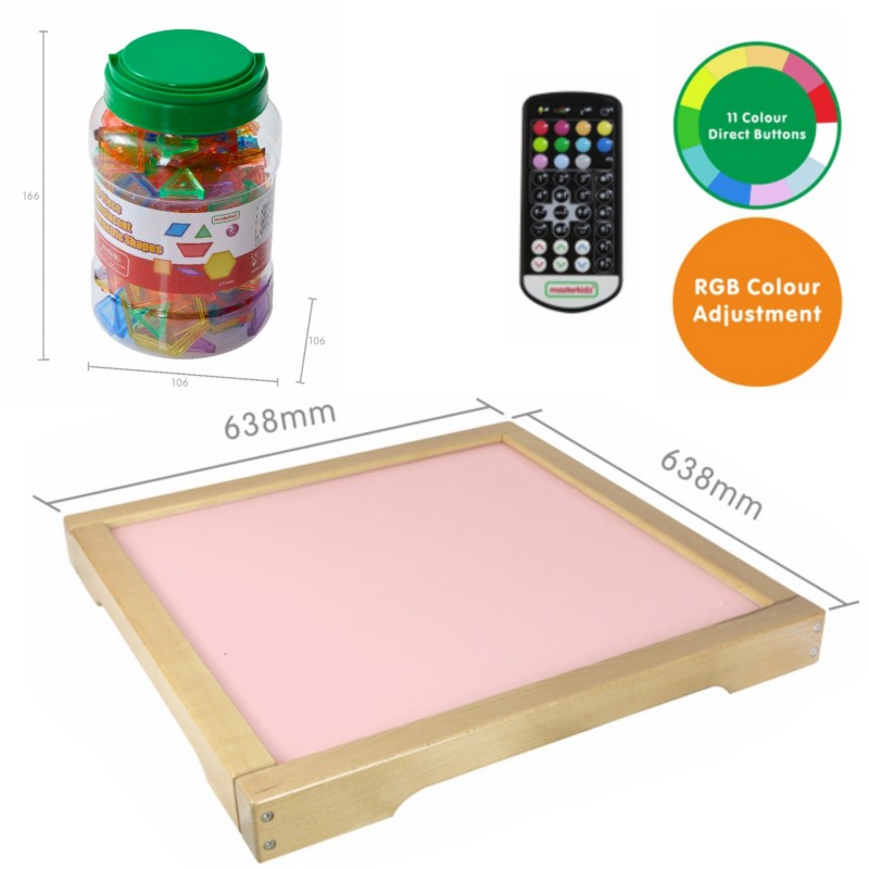 MASTERKIDZ Panel Świetlny LED Zmiana kolorów Pilotem + Klocki Montessori Mozaika 140 el.