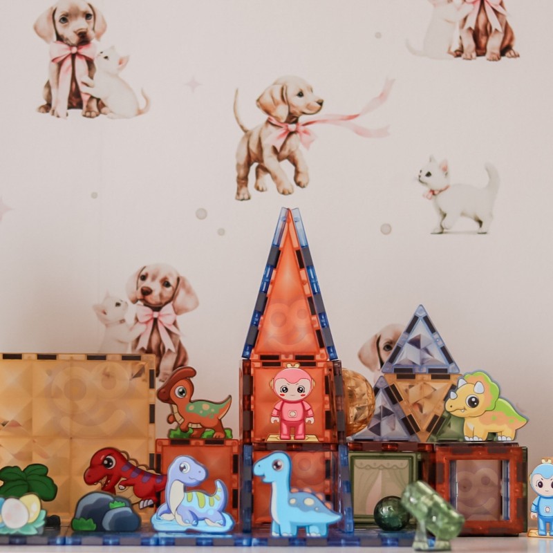 WOOPIE Klocki Magnetyczne Konstrukcyjne Świecące 3D Park Dinozaurów 124el.