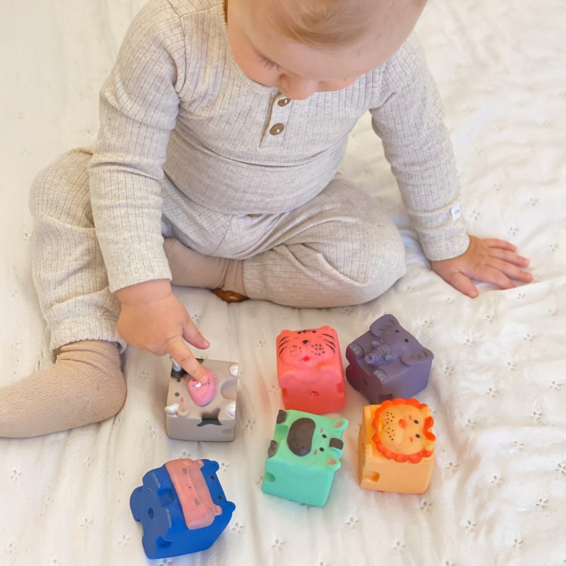 WOOPIE BABY Klocki Sensoryczne Zwierzątka Układanka do Ściskania + Dźwięk 6 el.