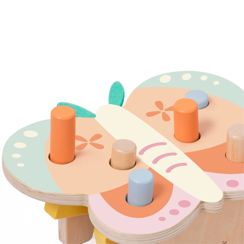 CLASSIC WORLD Wbijak Pastelowy Motylek Montessori z Młoteczkiem 8el.