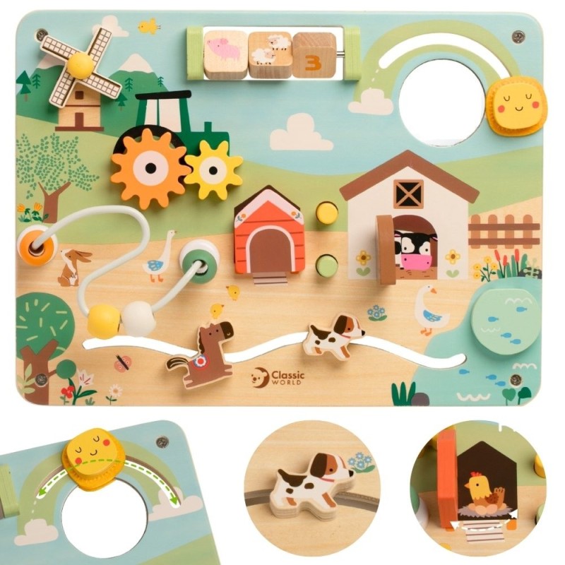 Classic World Drevená manipulačná tabuľa Aktivity na farme