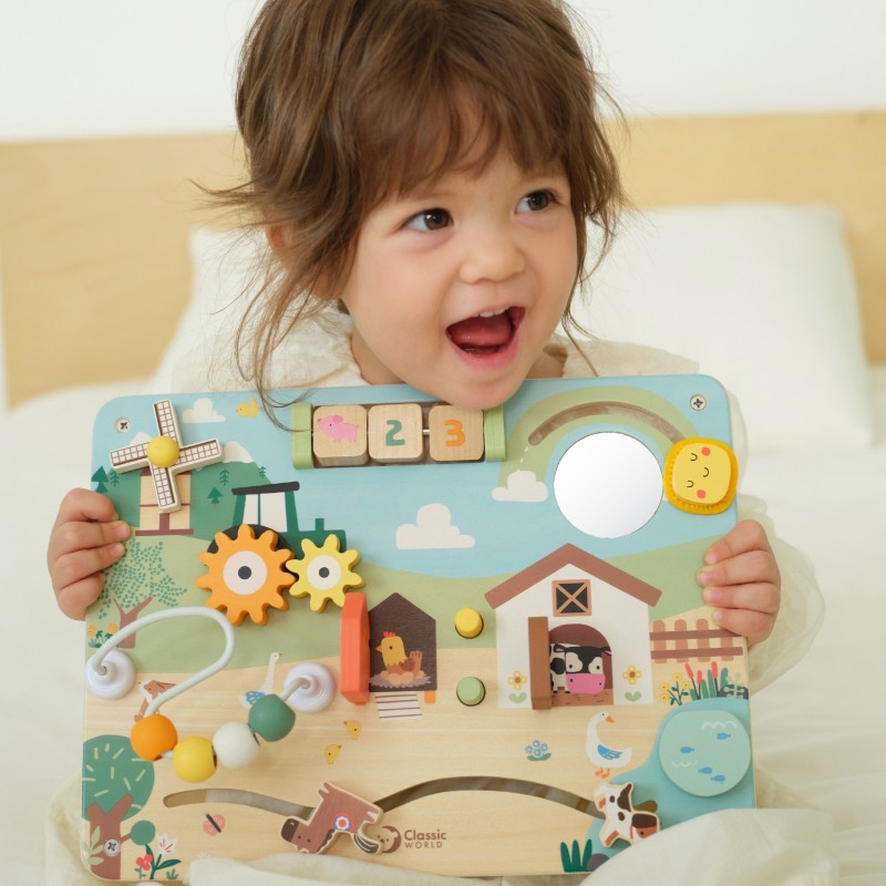 Classic World Drevená manipulačná tabuľa Aktivity na farme